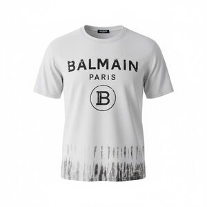 Balmain Paris Authentic White with Black Logo Cotton Mens T-Shirt Size XL